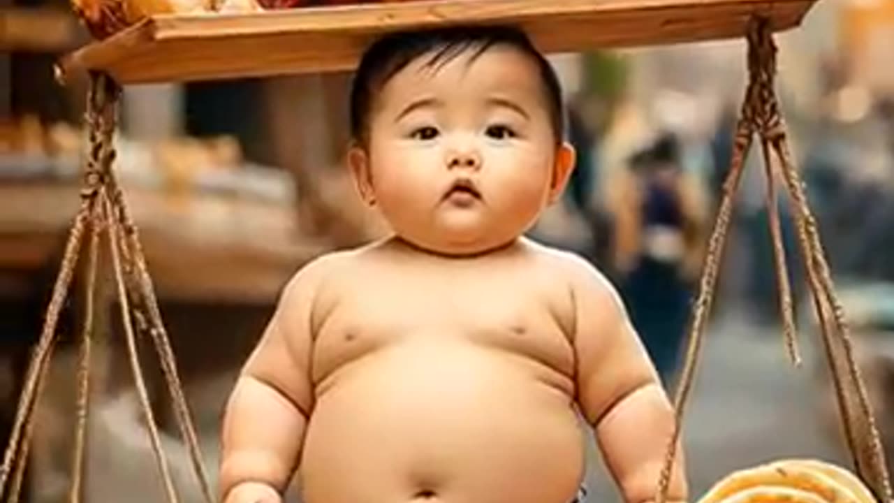 "Little Chef’s Food Stand: Adorable Baby Serving Delicious Delights!"