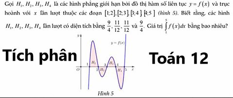 Toán 12: Gọi H1, H2, H3, H4, là các hình phẳng giới hạn bởi đồ thị hàm số liên tục y=f(x) và trục