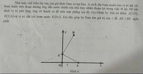 Toán 10: Nhà máy chế biến hải sản của gia đình Nam có hai khu A và B. Ba Nam muốn tìm vĩ trí đặt vòi