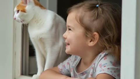 baby with cat