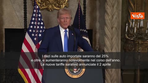 NOTIZIE DAL MONDO Trump; 'Dazi sulle auto straniere intorno al 25%. Saranno annunciati il 2 aprile 2025' I dazi sulle auto importate negli USA saranno del 25% e oltre, e aumenteranno notevolmente nel corso dell'anno.