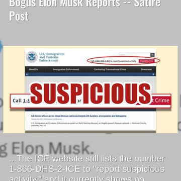 Fact Check: ICE Did NOT Announce It Was Pausing Hotline Because of Bogus Elon Musk Reports -- Satire