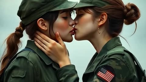 ARMY CUTE GIRLS COUPLE KISSING