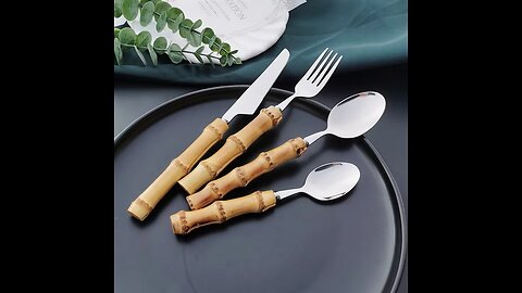 16/24/32Pcs Dinnerware Sets Original Nature Bamboo Handle Stainless Steel Cutlery