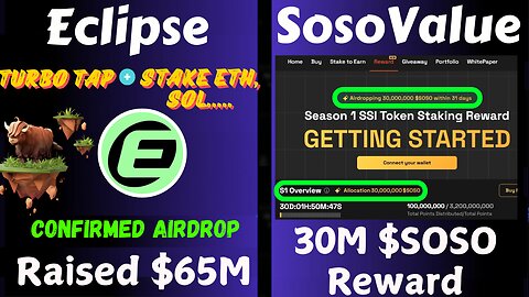 Eclipse Labs Turbo Tap and Stake to Earn GRASS Points || SoSoValue 30M $SOSO Reward for Season 1