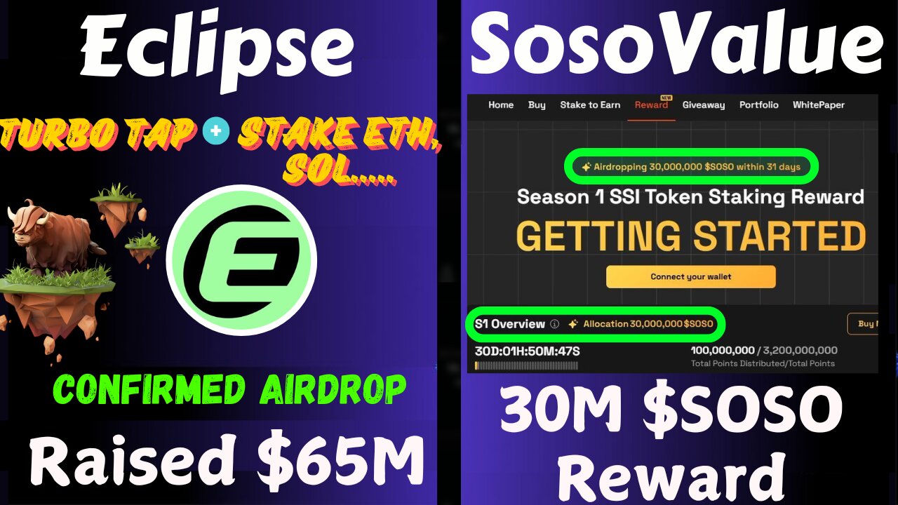 Eclipse Labs Turbo Tap and Stake to Earn GRASS Points || SoSoValue 30M $SOSO Reward for Season 1