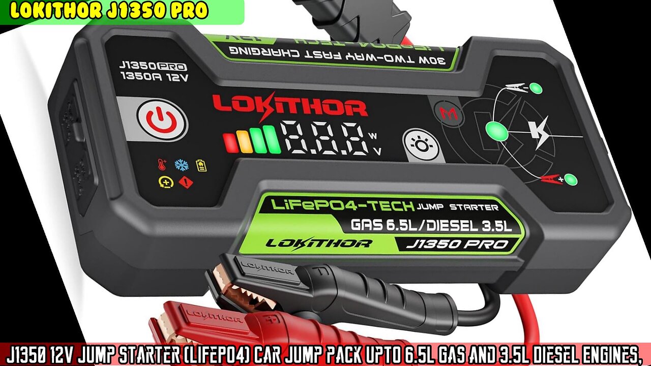 J1350 12V Jump Starter Lithium Iron Phosphate (LiFePO4) Jump pack Upto 6.5L Gas and 3.5L Diesel