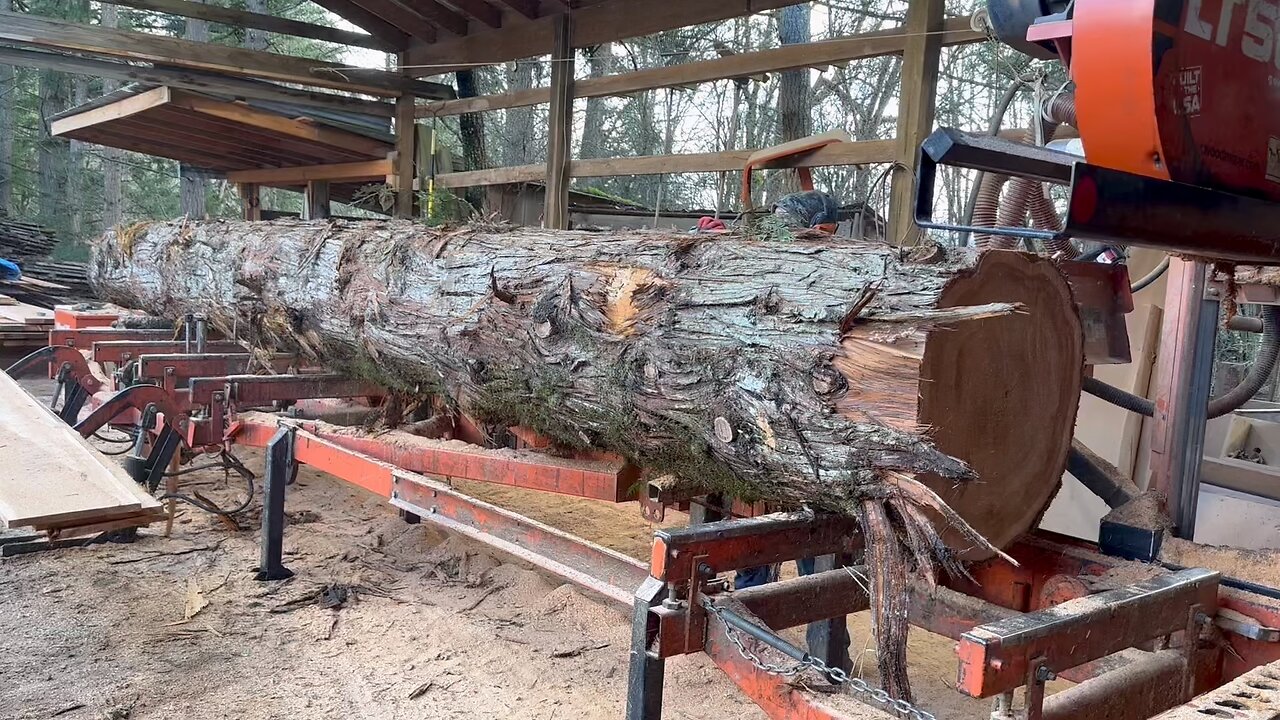 Milling 26’ cedar log