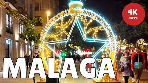 New Year in Malaga 🌟 Beautiful Winter Walk at Night 🎄 City Center [4K 60FPS]