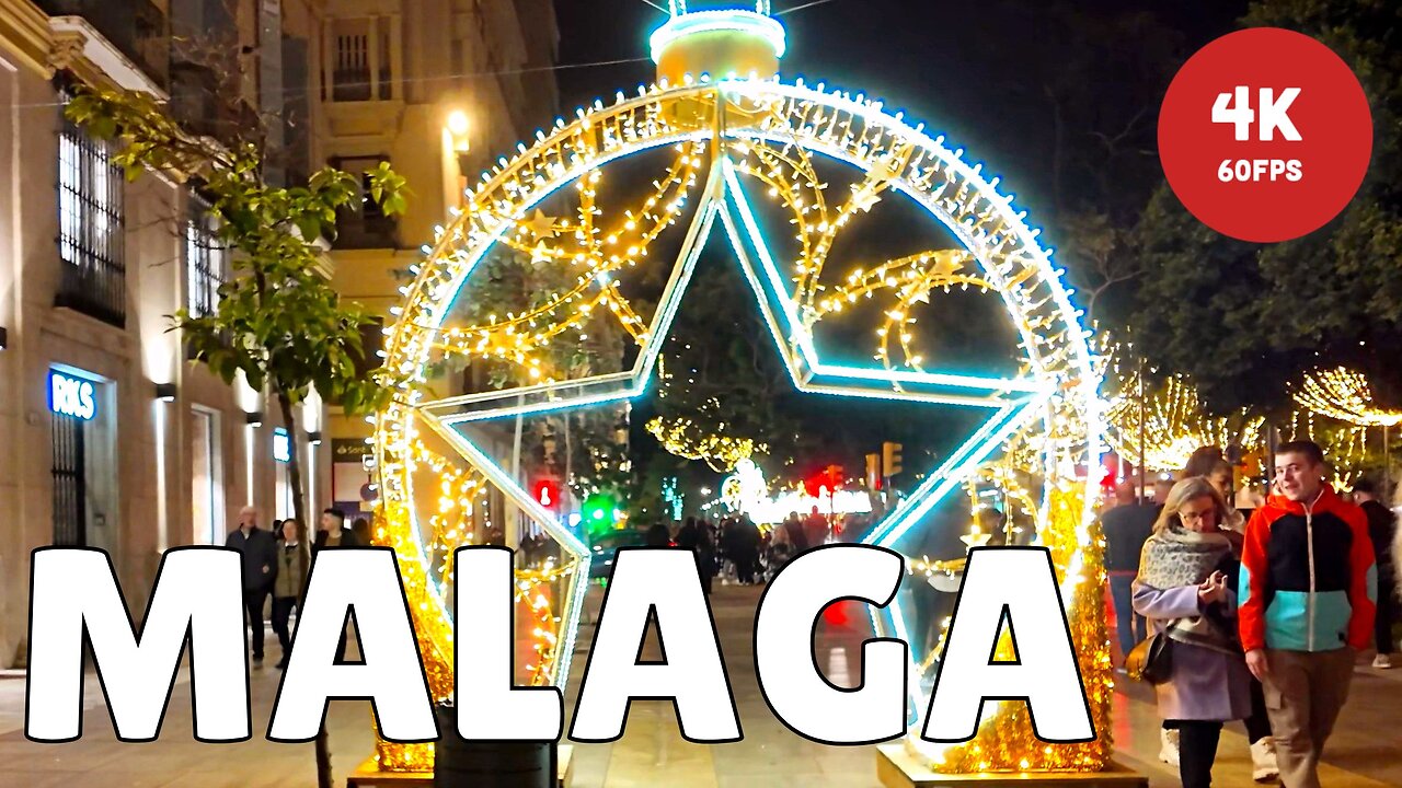 New Year in Malaga 🌟 Beautiful Winter Walk at Night 🎄 City Center [4K 60FPS]