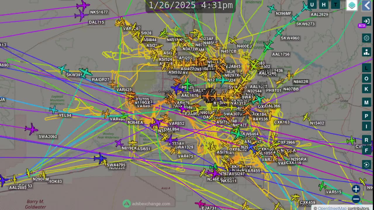 More Phoenix Airizona Air Traffik Time Lapsed - Different View - Jan 29 2025 - no audio -