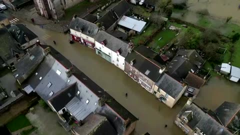 Drone views show floods in western France from storm Herminia