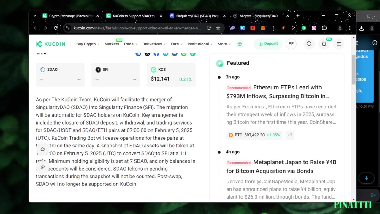 PROBLEMAS COM A SINGULARITY FINANCE?! A TROCA DE $SDAO POR $SFI NÃO ESTÁ FÁCIL...