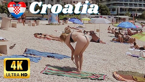 4K Croatia Beach Walk, Split Walking Tour Sunny City Beach with Bikini Beach Walk