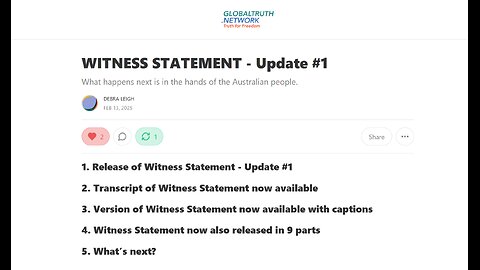 Global Truth Network - WITNESS STATEMENT - Update #1
