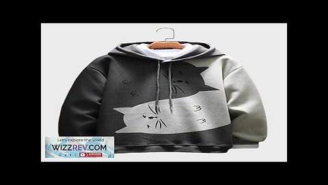 Mens Cartoon Cat Print Patchwork Loose Drawstring Hoodies Grey S Review