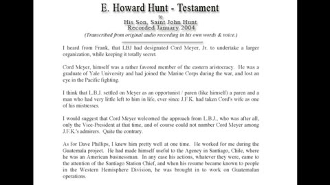 E Howard Hunt Recorded Confession sent to Son: that He was a Benchwarmer in Plot To Kill JFK