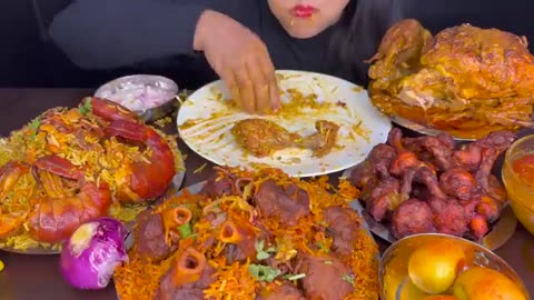 ASMR EATING CHICKEN BIRYANI,MUTTON BIRYANI,PRAWNS BIRYANI,WHOLE CHICKEN CURRY,EGGS,CHICKEN LOLLIPOP