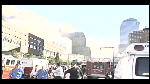 911 WTC 7 Demolition - Penthouse Collapse Close Up, Flashes, And Gas Ejections