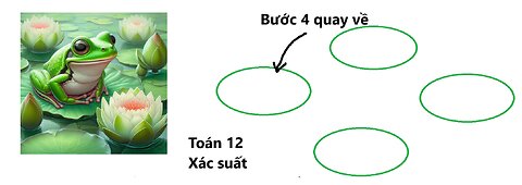 Toán 12: Một con ếch ngồi trên một lá sen và có 3 lá sen xung quanh. Tính xác suất sau 4 bước nhảy?