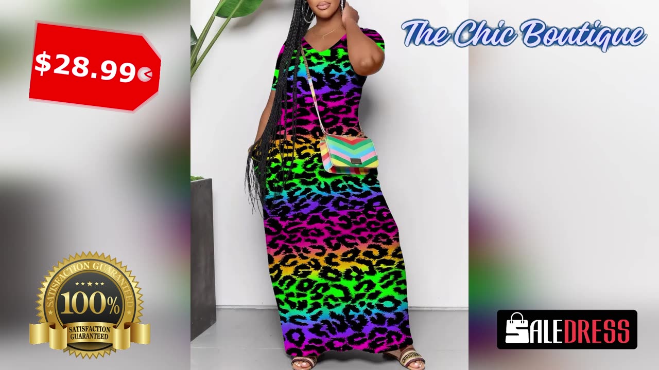 Short Sleeve Colorful Leopard Print Maxi Dress $28.99