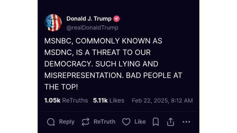 President Donald Trump issues new statement on MSNBC.