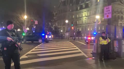 President Trump arriving at the Blair House where he will spend the night.