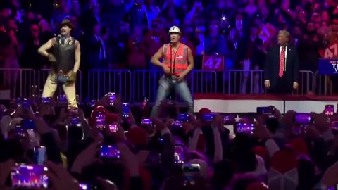 President Trump is dancing to YMCA ON STAGE with the Village People