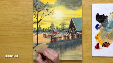 Snowy Winter Morning Scenery Painting _ Acrylic Painting