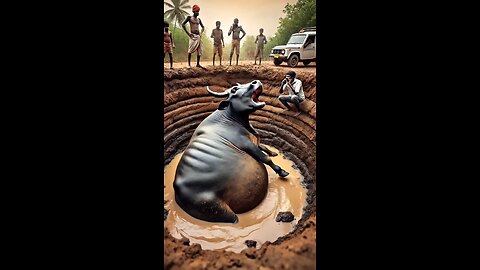 A black cow fell into huge well rescued by farmers #humanity #ai_moral_story