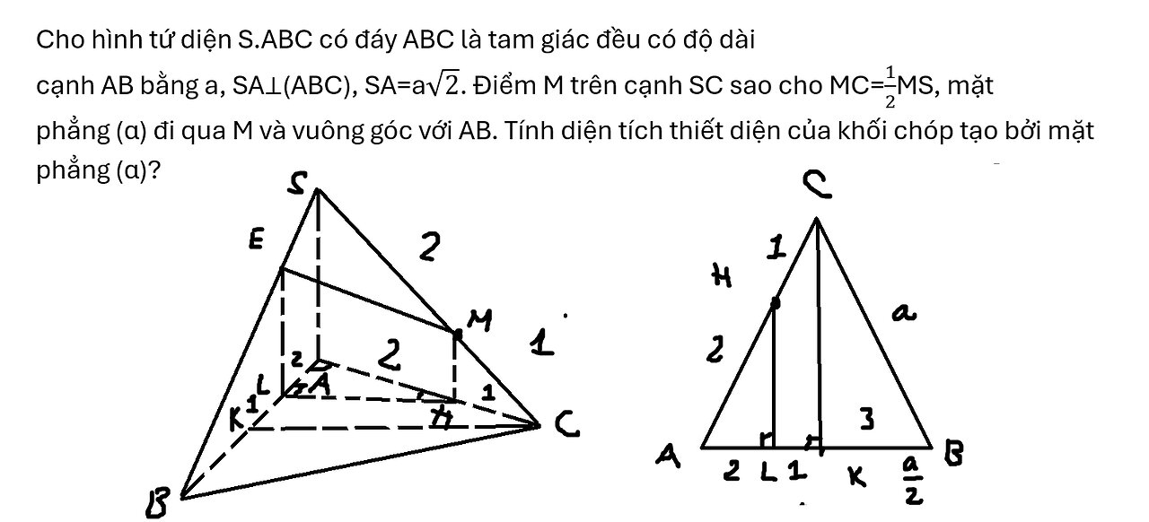 Toán 11: Cho hình tứ diện S.ABC có đáy ABC là tam giác đều có độ dài cạnh AB bằng a, SA⊥(ABC)