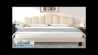 Upholstered platform bed frame with adjustable headboard plank support noiseless no box Review