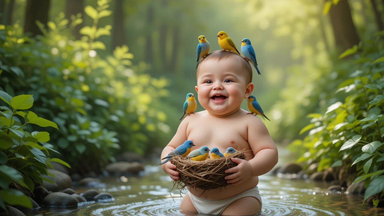 Adorable Baby and Birds: Nature’s Sweetest Moment! 🐦🌼😃