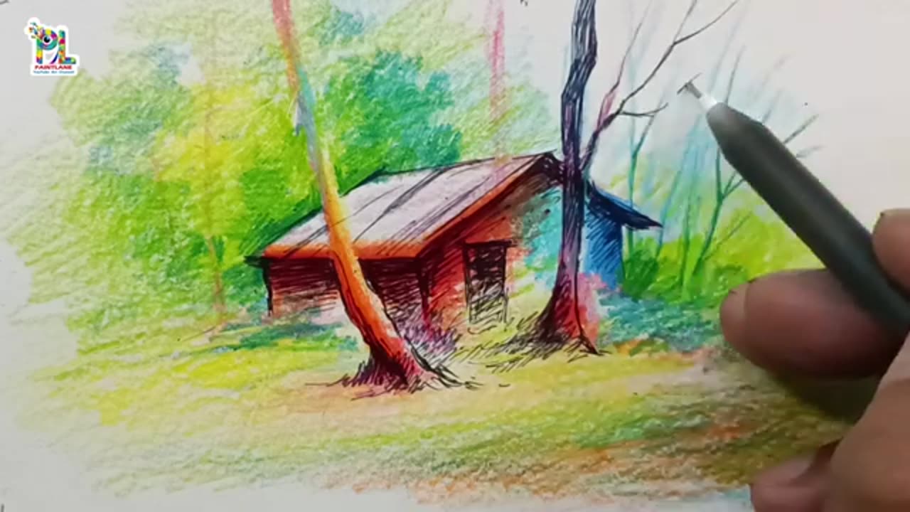 How to draw and coloring a House in forest