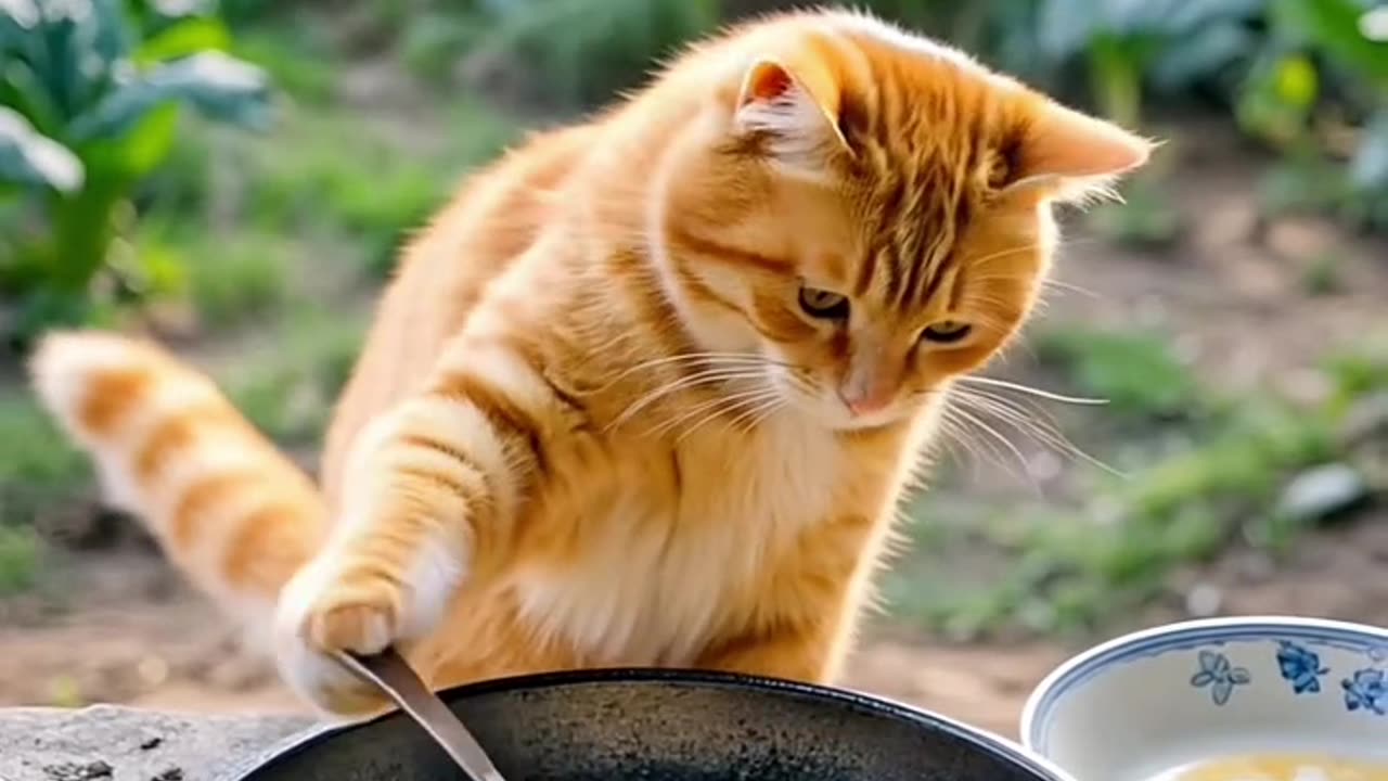 Cat cooking eggs 😋