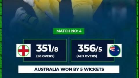 Australia beat England by 5 wickets in 4th match of CT by chasing record 351 runs. Jos Inglis POTM