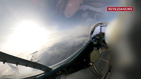 Russian Sukhoi Su-35 fighter jets perform air patrols over border areas in the Kursk region.