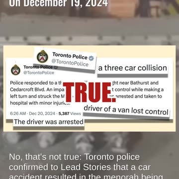 Fact Check: Toronto Menorah Did NOT Get Deliberately Knocked Down On December 19, 2024