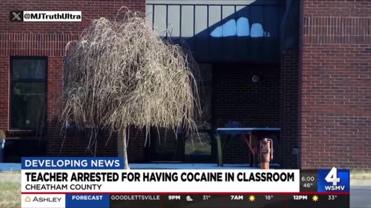 📍Ashland City, Tennessee - Middle School Teacher Arrested after Cocaine found in her Classroom