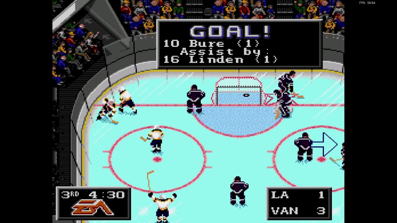 NHL '94 exi stock ROM - FlamShelter (LAK) at Len the Lengend (VAN) / Feb 15, 2025