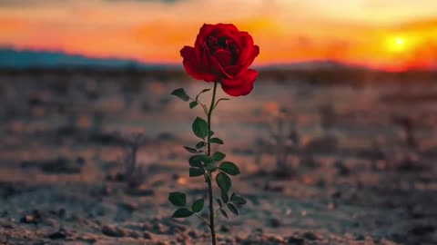 A beautiful sunset and a solitary rose.