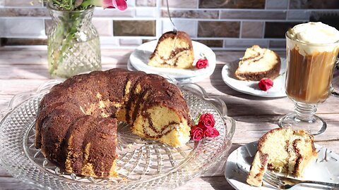 Triple Layer Bundt Cake with Walnuts and Chocolate Syrup