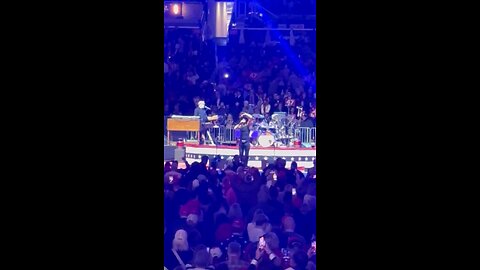 Kid sings "Let's Go! Brandon" at Trump event tonight