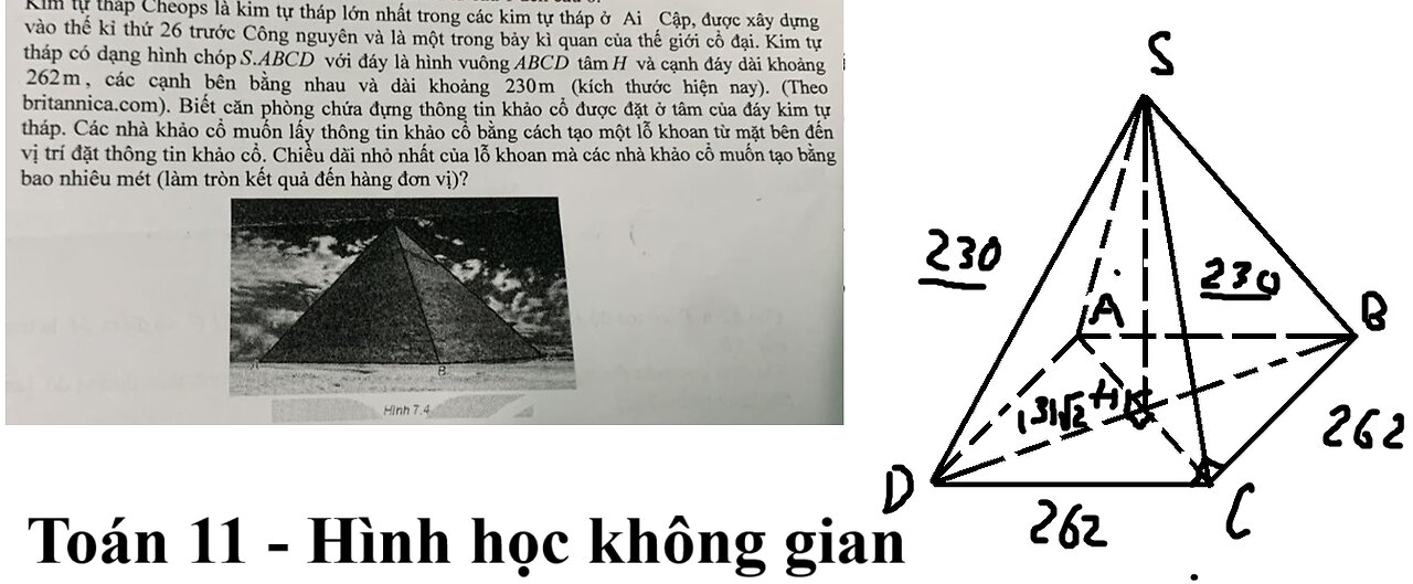 Toán 11: Kim tự tháp Cheops là kim tự tháp lớn nhất trong các kim tự tháp ở Ai Cập, được xây dựng