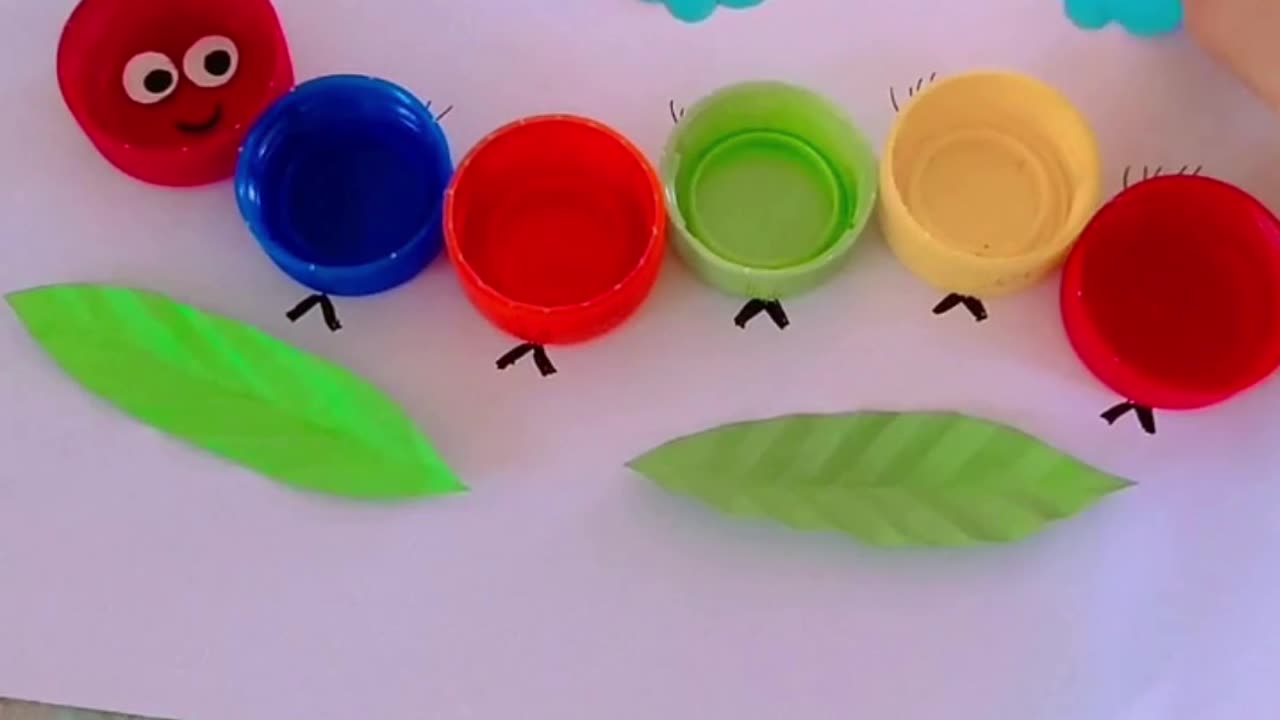 How to make Bottle Cap Caterpillar Craft