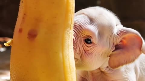 A tiny, bright white baby elephant