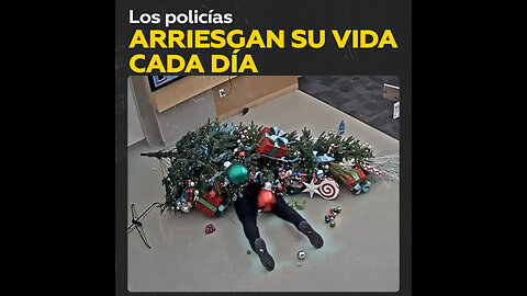 Un árbol de Navidad cae sobre un oficial en una escuela primaria