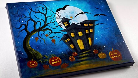 Acrylic Painting Tutorial _ Halloween Painting _ Halloween House Painting _ Aham art