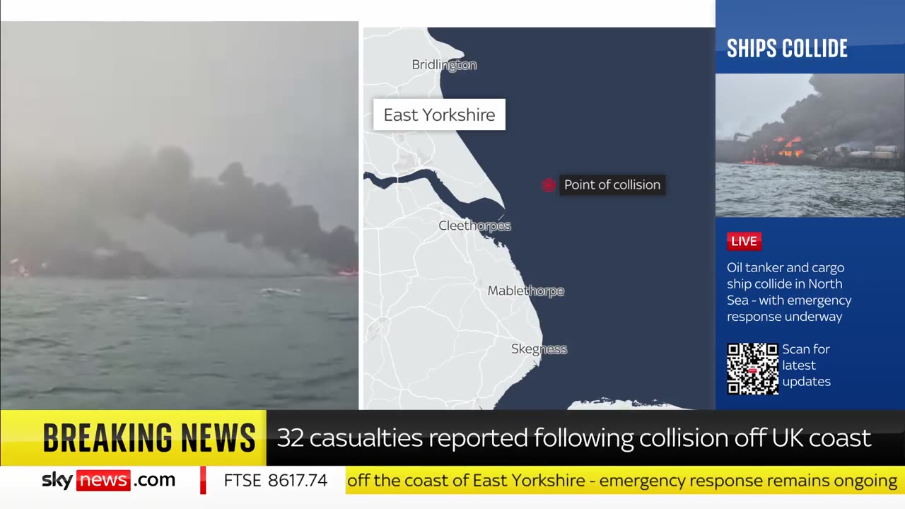 Maritime Disaster as Ships Collide East of the U.K.