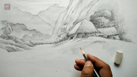 How to Draw Village Landscape With Pencil _ Pencil Art